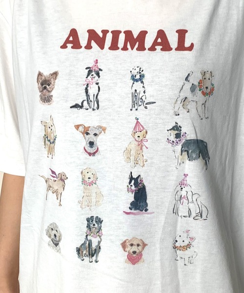 CRB（シーアールビー）の「アニマルプリント半袖ビッグTシャツ（Tシャツ/カットソー・レディース・オフホワイト/オートミール/チャコール・F）」の12枚目の写真