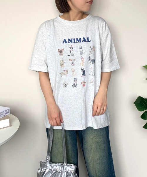 CRB（シーアールビー）の「アニマルプリント半袖ビッグTシャツ（Tシャツ/カットソー・レディース・オフホワイト/オートミール/チャコール・F）」の13枚目の写真