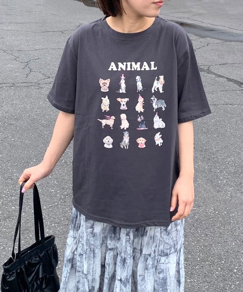 CRB（シーアールビー）の「アニマルプリント半袖ビッグTシャツ（Tシャツ/カットソー・レディース・オフホワイト/オートミール/チャコール・F）」の19枚目の写真