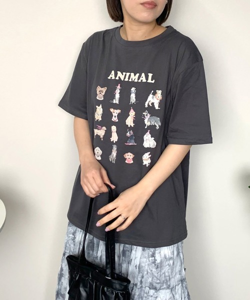 CRB（シーアールビー）の「アニマルプリント半袖ビッグTシャツ（Tシャツ/カットソー・レディース・オフホワイト/オートミール/チャコール・F）」の20枚目の写真