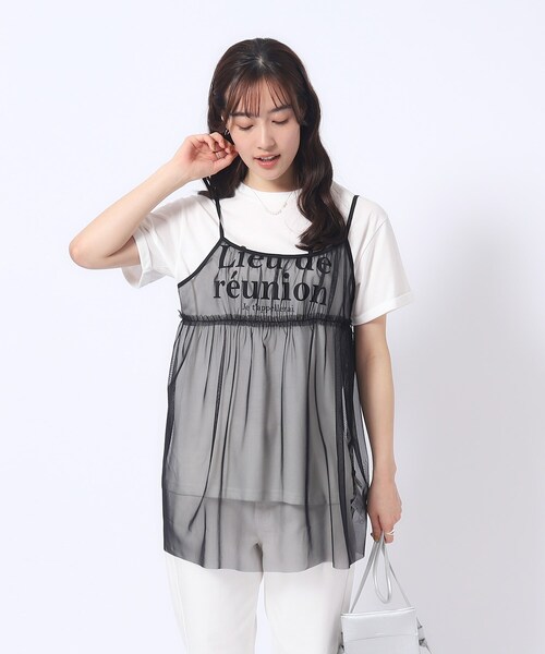 Cutie Blonde(キューティーブロンド)の「◆【2点セット】チュールキャミソール+ロゴTシャツ(Tシャツ/カットソー・レディース・ブラック/ライトグレー・02/03/04)」の3枚目の写真