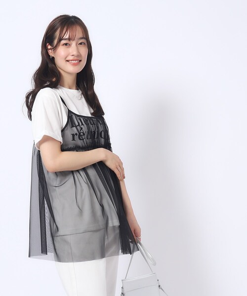 Cutie Blonde(キューティーブロンド)の「◆【2点セット】チュールキャミソール+ロゴTシャツ(Tシャツ/カットソー・レディース・ブラック/ライトグレー・02/03/04)」の4枚目の写真