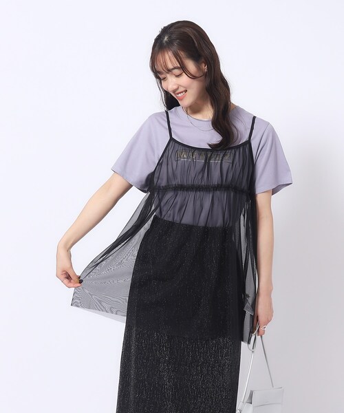 Cutie Blonde(キューティーブロンド)の「◆【2点セット】チュールキャミソール+ロゴTシャツ(Tシャツ/カットソー・レディース・ブラック/ライトグレー・02/03/04)」の5枚目の写真