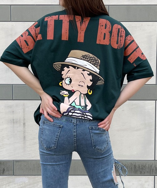 GLAMOROUS JANE(グラマラスジェーン)の「バックプリントBETTTY BOOPビックTシャツ(Tシャツ/カットソー・レディース・モスグリーン/ブラック/オフホワイト・FREE)」の1枚目の写真