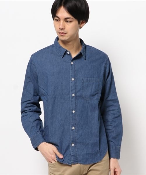 SEVENDAYS=SUNDAY（セブンデイズサンデイ）の「４．５ｏｚデニム　ボタンダウン長袖シャツ（シャツ/ブラウス・メンズ・インディゴブルー/ライトインディゴブルー・MEDIUM/LARGE/SMALL）」の2枚目の写真
