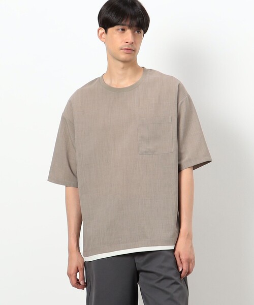 COMME CA ISM(コムサイズム)の「ファンクショナル リネンライク 布帛Tシャツ(Tシャツ/カットソー・メンズ・モカ/カーキ/ベージュ/ブラック・MEDIUM/LARGE/X-LARGE)」の1枚目の写真