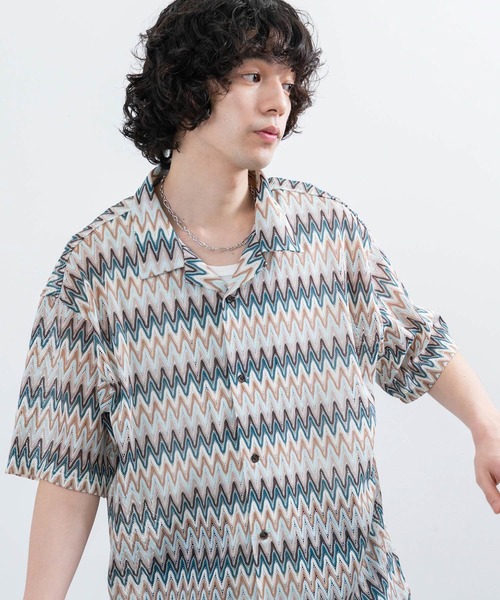  j.n.r.d（ジェー・エヌ・アール・ディー）の「j.n.r.d/バルファレース幾何学柄シャツ（シャツ/ブラウス・メンズ・ベージュ/オレンジ/チャコールグレー・L/LL/M）」の2枚目の写真