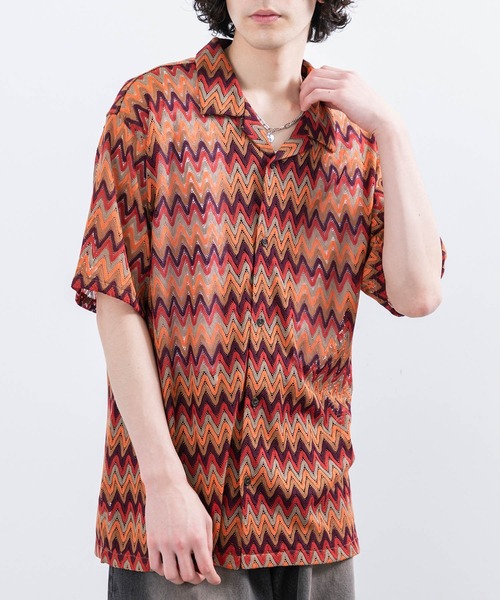  j.n.r.d（ジェー・エヌ・アール・ディー）の「j.n.r.d/バルファレース幾何学柄シャツ（シャツ/ブラウス・メンズ・ベージュ/オレンジ/チャコールグレー・L/LL/M）」の3枚目の写真