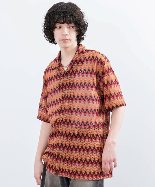  j.n.r.d（ジェー・エヌ・アール・ディー）の「j.n.r.d/バルファレース幾何学柄シャツ（シャツ/ブラウス・メンズ・ベージュ/オレンジ/チャコールグレー・L/LL/M）」の19枚目の写真