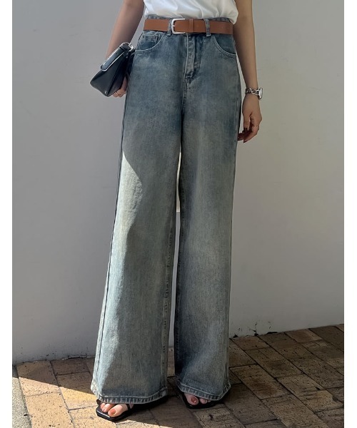 Re:EDIT（リエディ）の「[話題！オーバーダイデニム][低身長/高身長/大きいサイズ有]オーバーダイルーズデニムパンツ（デニムパンツ・レディース・ブルー/ピンク・SHORT/SMALL/MEDIUM/TALL/LARGE/X-LARGE）」の3枚目の写真