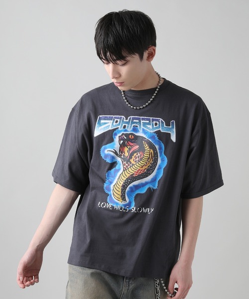 Ed Hardy(エドハーディー)の「Buyer's Select/ED HARDYアートビックプリント ヘビプリント 半袖 バンド ロックTシャツ(Tシャツ/カットソー・メンズ・ブラック/チャコール・M/L)」の13枚目の写真