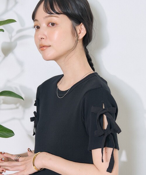 FREAK'S STORE（フリークスストア）の「アーミーフライス リボンTシャツ（Tシャツ/カットソー・レディース・オフホワイト/ベージュ/ブラック・ﾌﾘ-）」の3枚目の写真