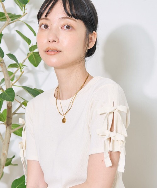 FREAK'S STORE（フリークスストア）の「アーミーフライス リボンTシャツ（Tシャツ/カットソー・レディース・オフホワイト/ベージュ/ブラック・ﾌﾘ-）」の4枚目の写真