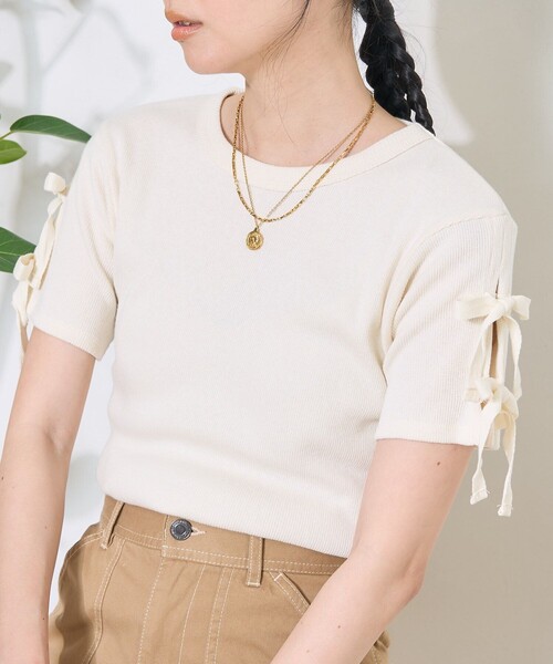 FREAK'S STORE（フリークスストア）の「アーミーフライス リボンTシャツ（Tシャツ/カットソー・レディース・オフホワイト/ベージュ/ブラック・ﾌﾘ-）」の5枚目の写真