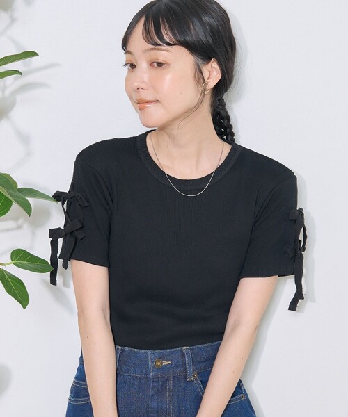 FREAK'S STORE（フリークスストア）の「アーミーフライス リボンTシャツ（Tシャツ/カットソー・レディース・オフホワイト/ベージュ/ブラック・ﾌﾘ-）」の8枚目の写真