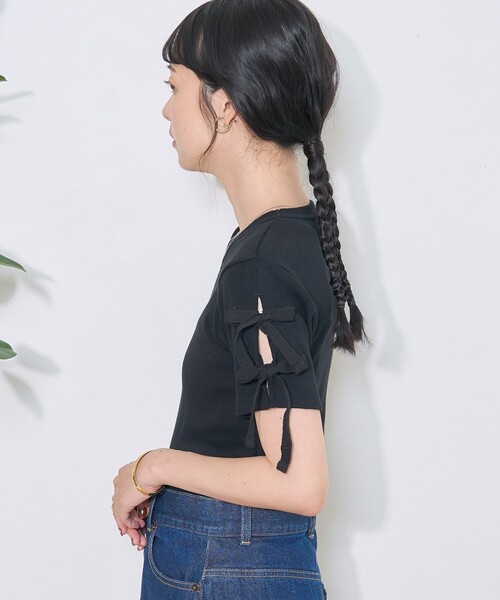 FREAK'S STORE（フリークスストア）の「アーミーフライス リボンTシャツ（Tシャツ/カットソー・レディース・オフホワイト/ベージュ/ブラック・ﾌﾘ-）」の9枚目の写真