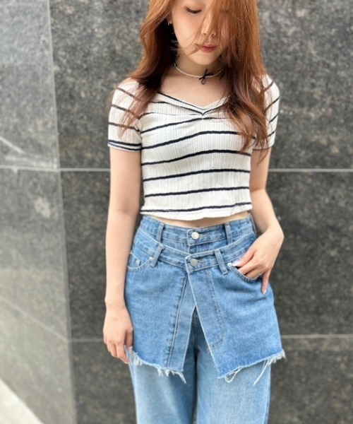 ipugo(イプゴ)の「ipugo/イプゴ ボーダーリブクロップド Tシャツ 秋物 秋服 2026年秋冬(Tシャツ/カットソー・レディース・アイボリー/ネイビー・FREE)」の18枚目の写真