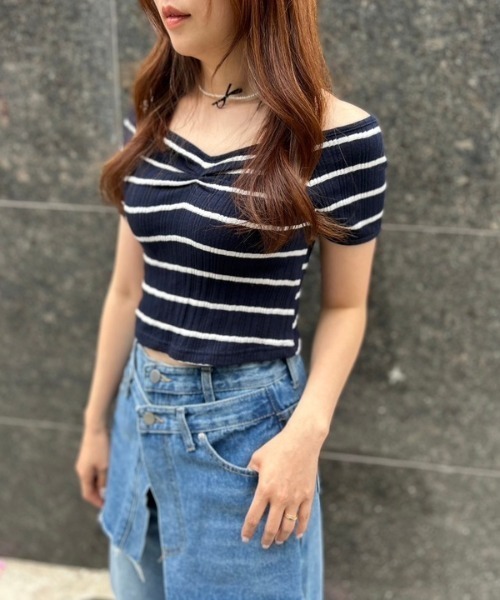 ipugo(イプゴ)の「ipugo/イプゴ ボーダーリブクロップド Tシャツ 秋物 秋服 2026年秋冬(Tシャツ/カットソー・レディース・アイボリー/ネイビー・FREE)」の14枚目の写真