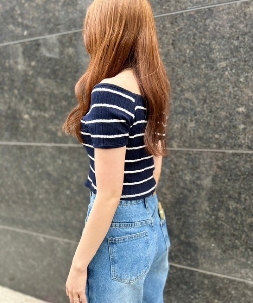 ipugo(イプゴ)の「ipugo/イプゴ ボーダーリブクロップド Tシャツ 秋物 秋服 2026年秋冬(Tシャツ/カットソー・レディース・アイボリー/ネイビー・FREE)」の15枚目の写真
