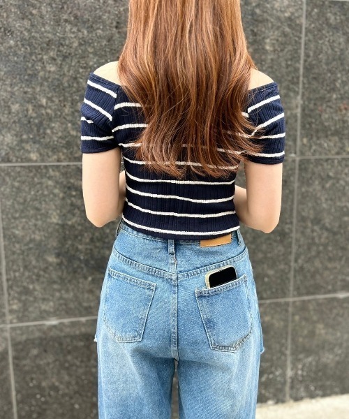 ipugo(イプゴ)の「ipugo/イプゴ ボーダーリブクロップド Tシャツ 秋物 秋服 2026年秋冬(Tシャツ/カットソー・レディース・アイボリー/ネイビー・FREE)」の7枚目の写真