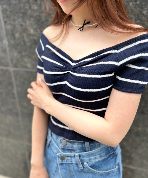 ipugo(イプゴ)の「ipugo/イプゴ ボーダーリブクロップド Tシャツ 秋物 秋服 2026年秋冬(Tシャツ/カットソー・レディース・アイボリー/ネイビー・FREE)」の10枚目の写真