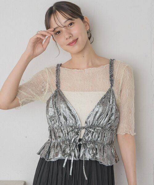 RETRO GIRL（レトロガール）の「リボンショートビスチェ（キャミソール・レディース・シルバー/ブラック/ゴールド・FREE）」の4枚目の写真