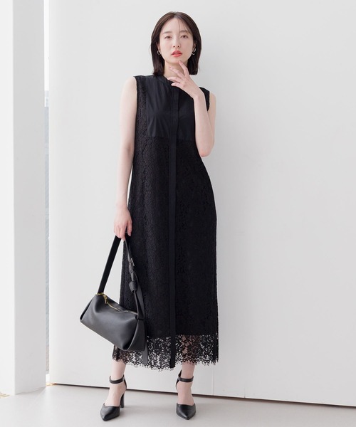 Andemiu（アンデミュウ）の「レースヨークキリカエノースリーブワンピース135853（ワンピース・レディース・ブラック/ネイビー・FREE）」の3枚目の写真