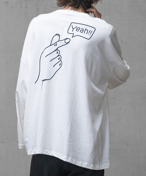 JOHN'S CLOSET（ジョンズクローゼット）の「【40I】イラストプリント オーバーサイズ ワイドスリーブ ロンT（Tシャツ/カットソー・メンズ・グレー系1/ベージュ系1/ホワイト系2/ホワイト系1/ライトグリーン系2/ブラウン系1/グレー系2/ライトグリーン系1/ベージュ系2・MEDIUM/LARGE/X-LARGE）」の2枚目の写真