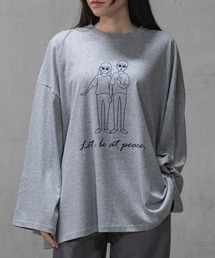 【40I】イラストプリント オーバーサイズ ワイドスリーブ ロンT