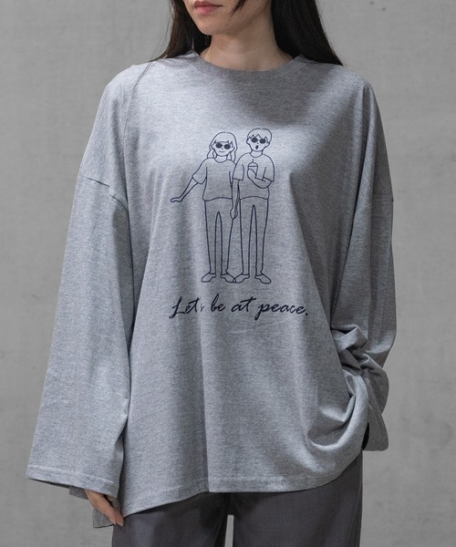JOHN'S CLOSET（ジョンズクローゼット）の「【40I】イラストプリント オーバーサイズ ワイドスリーブ ロンT（Tシャツ/カットソー・メンズ・グレー系1/ベージュ系1/ホワイト系2/ホワイト系1/ライトグリーン系2/ブラウン系1/グレー系2/ライトグリーン系1/ベージュ系2・MEDIUM/LARGE/X-LARGE）」の4枚目の写真