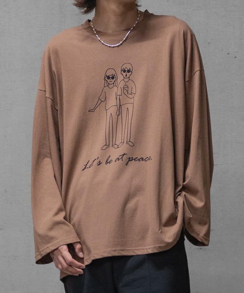JOHN'S CLOSET（ジョンズクローゼット）の「【40I】イラストプリント オーバーサイズ ワイドスリーブ ロンT（Tシャツ/カットソー・メンズ・グレー系1/ベージュ系1/ホワイト系2/ホワイト系1/ライトグリーン系2/ブラウン系1/グレー系2/ライトグリーン系1/ベージュ系2・MEDIUM/LARGE/X-LARGE）」の5枚目の写真