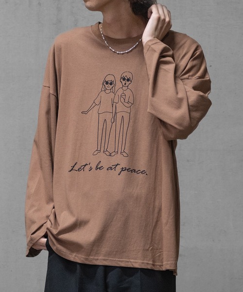 JOHN'S CLOSET（ジョンズクローゼット）の「【40I】イラストプリント オーバーサイズ ワイドスリーブ ロンT（Tシャツ/カットソー・メンズ・グレー系1/ベージュ系1/ホワイト系2/ホワイト系1/ライトグリーン系2/ブラウン系1/グレー系2/ライトグリーン系1/ベージュ系2・MEDIUM/LARGE/X-LARGE）」の13枚目の写真