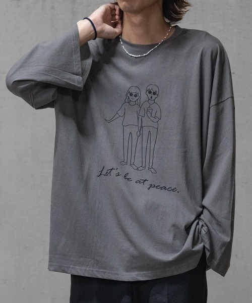 JOHN'S CLOSET（ジョンズクローゼット）の「【40I】イラストプリント オーバーサイズ ワイドスリーブ ロンT（Tシャツ/カットソー・メンズ・グレー系1/ベージュ系1/ホワイト系2/ホワイト系1/ライトグリーン系2/ブラウン系1/グレー系2/ライトグリーン系1/ベージュ系2・MEDIUM/LARGE/X-LARGE）」の10枚目の写真