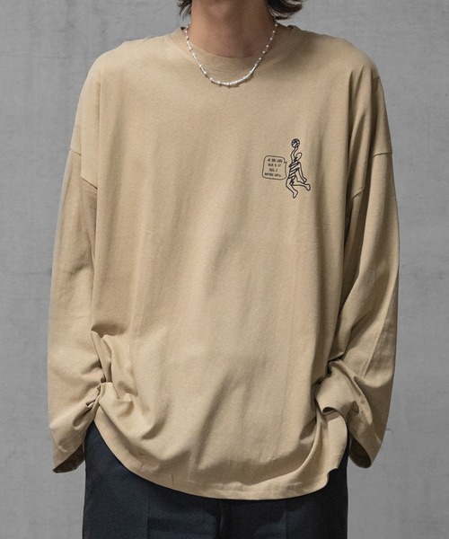 JOHN'S CLOSET（ジョンズクローゼット）の「【40I】イラストプリント オーバーサイズ ワイドスリーブ ロンT（Tシャツ/カットソー・メンズ・グレー系1/ベージュ系1/ホワイト系2/ホワイト系1/ライトグリーン系2/ブラウン系1/グレー系2/ライトグリーン系1/ベージュ系2・MEDIUM/LARGE/X-LARGE）」の19枚目の写真