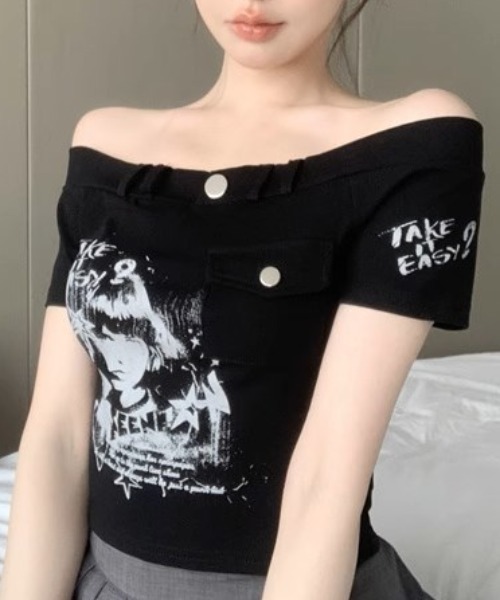 tシャツ A'GEM/9 × .kom 「.KOM/ドットケーオーエム」 オフショルダーラインZIPUPトップス レディース 85606186b_b_12_500.jpg