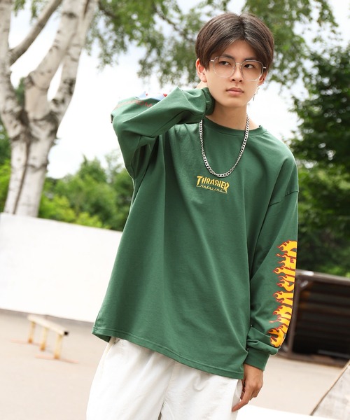 セール】【THRASHER】 スリーブ ロゴ プリント 長袖 Tシャツ / ロンT