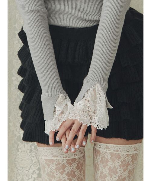 merry jenny（メリージェニー）の「レースリブニット（ニット/セーター・レディース・ブラック/グレー/ピンク/アイボリー・FREE）」の5枚目の写真