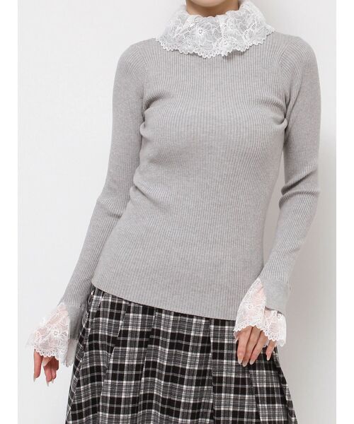 merry jenny（メリージェニー）の「レースリブニット（ニット/セーター・レディース・ブラック/グレー/ピンク/アイボリー・FREE）」の4枚目の写真