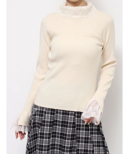 merry jenny（メリージェニー）の「レースリブニット（ニット/セーター・レディース・ブラック/グレー/ピンク/アイボリー・FREE）」の2枚目の写真