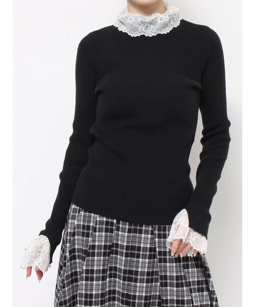 merry jenny（メリージェニー）の「レースリブニット（ニット/セーター・レディース・ブラック/グレー/ピンク/アイボリー・FREE）」の3枚目の写真