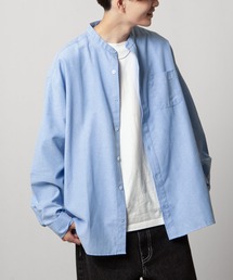 【ZIP FIVE】 CVCオックス 長袖 バンドカラー オーバーサイズ シャツ