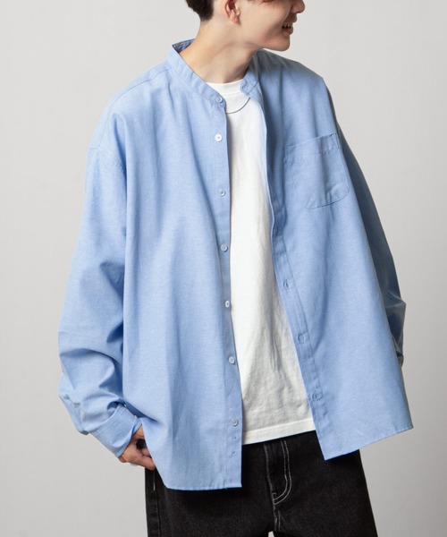ZIP FIVE（ジップファイブ）の「【ZIP FIVE】 CVCオックス 長袖 バンドカラー オーバーサイズ シャツ（シャツ/ブラウス・メンズ・オフホワイト/サックスブルー/ネイビー/チャコール・MEDIUM/LARGE/X-LARGE）」の4枚目の写真