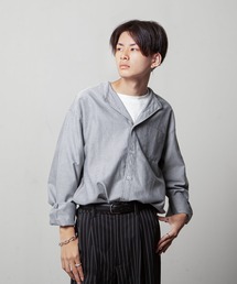 【ZIP FIVE】 CVCオックス 長袖 バンドカラー オーバーサイズ シャツ