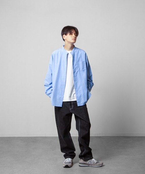ZIP FIVE（ジップファイブ）の「【ZIP FIVE】 CVCオックス 長袖 バンドカラー オーバーサイズ シャツ（シャツ/ブラウス・メンズ・オフホワイト/サックスブルー/ネイビー/チャコール・MEDIUM/LARGE/X-LARGE）」の6枚目の写真