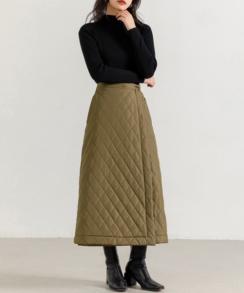 新品 メゾンドソイル キルティングスカート カーキ DOORS Jines（ジネス） スカート キルティングフロントジップスカート