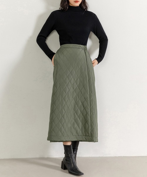 DAY CLOSET（デイ クローゼット）の「レディース 3WAYで巻いたり羽織ったり。キルティングロングスカート（スカート・レディース・モスグリーン/ブラック/ベージュ・L/M）」の21枚目の写真