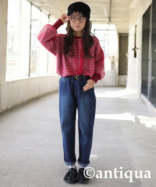 antiqua（アンティカ）の「ギンガムチェックシアートップス（Tシャツ/カットソー・キッズ・ブラック/レッド・150/160）」の14枚目の写真