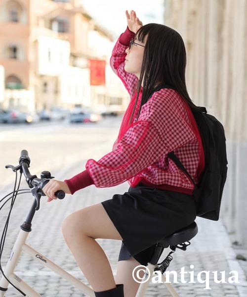 antiqua（アンティカ）の「ギンガムチェックシアートップス（Tシャツ/カットソー・キッズ・ブラック/レッド・150/160）」の12枚目の写真