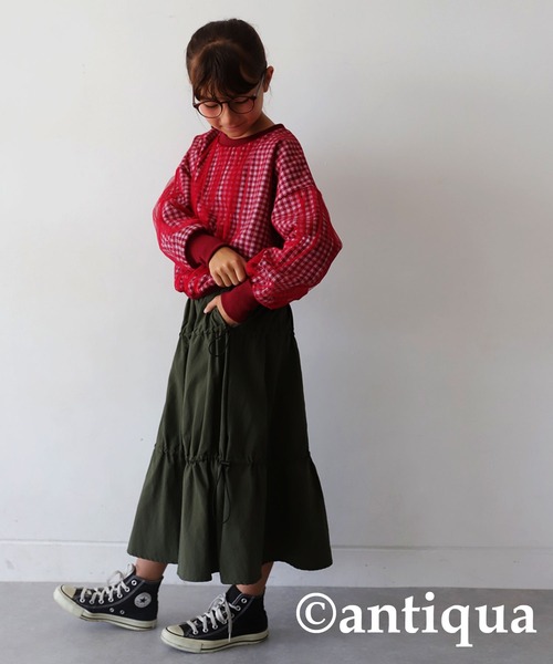 antiqua（アンティカ）の「ギンガムチェックシアートップス（Tシャツ/カットソー・キッズ・ブラック/レッド・150/160）」の15枚目の写真