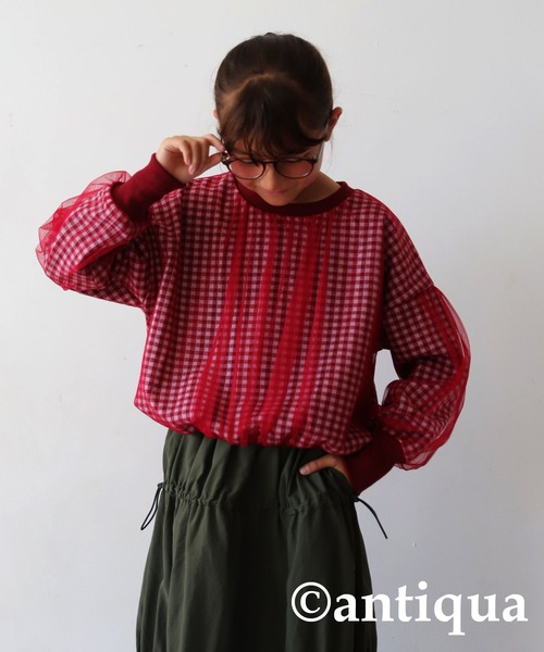 antiqua（アンティカ）の「ギンガムチェックシアートップス（Tシャツ/カットソー・キッズ・ブラック/レッド・150/160）」の16枚目の写真